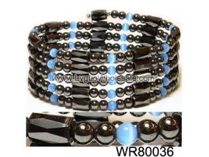 36inch Blue Cat's Eye Opal Hematite Magnetic Wrap Bracelet Necklace All in One Set